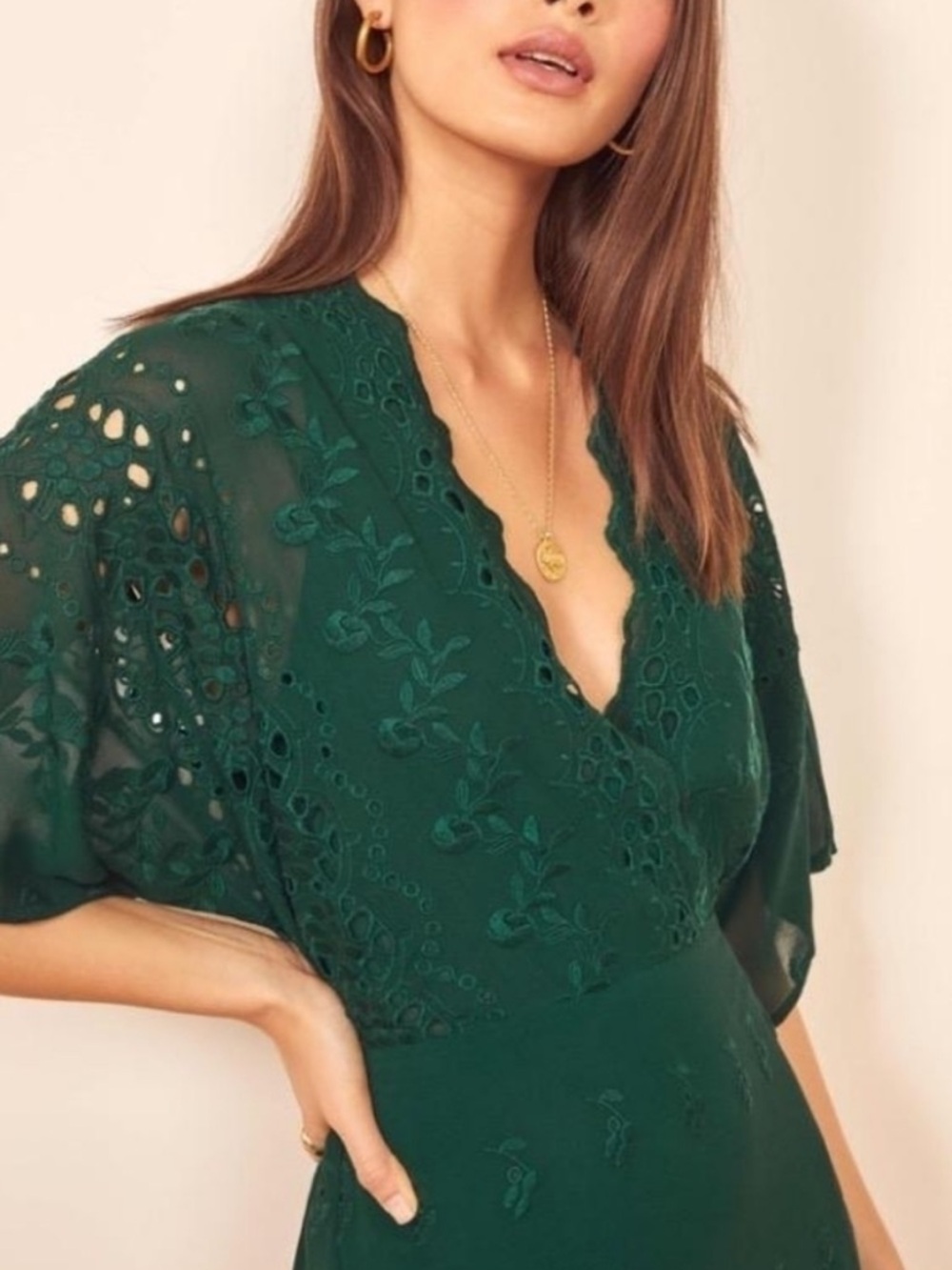 Reformation Libbie Midi Dress in Emerald Green (Size 0) - Picture 2 of 6